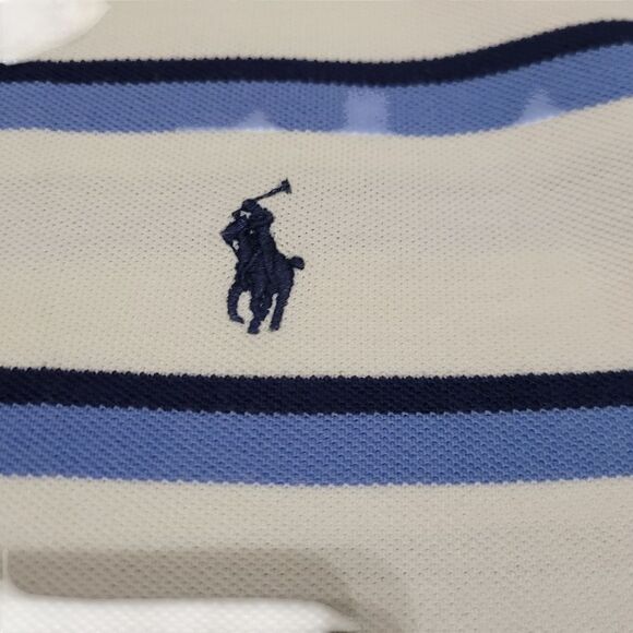 Mens Blue & Cream Stripe Polo Shirt - Picture 5 of 5
